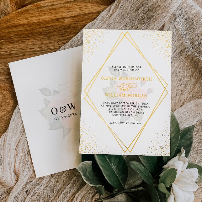 Invitación Con Relieve Metalizado Boda moderno de marco geométrico de Purpurina dora (Subido por el creador)