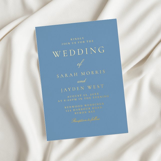Invitación Con Relieve Metalizado Boda moderno Dusty Blue & Gold (Subido por el creador)