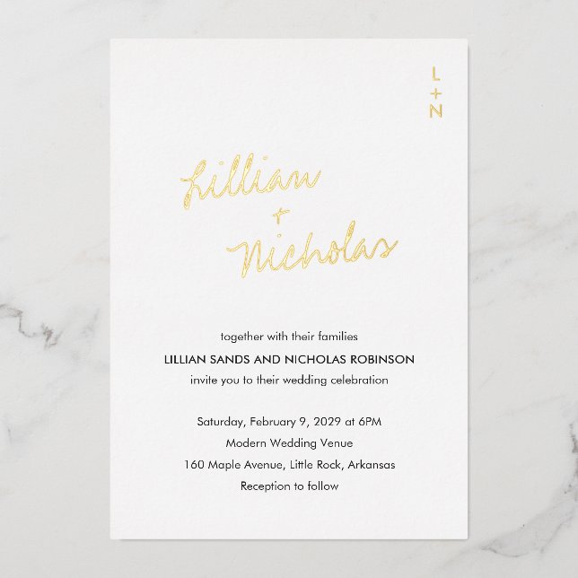 Invitación Con Relieve Metalizado Boda moderno elegante (Anverso)