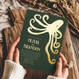 Invitación Con Relieve Metalizado Boda moderno estilizado Octopus Deep Sea