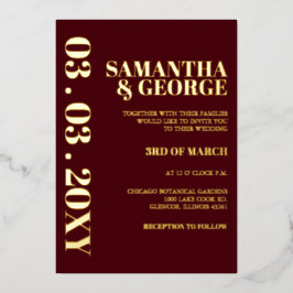 Invitación Con Relieve Metalizado Boda moderno Minimalista de Borgoña