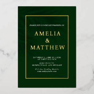 Invitación Con Relieve Metalizado Boda moderno Minimalista elegante verde esmeralda