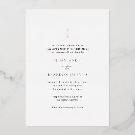 Invitación Con Relieve Metalizado Boda moderno monograma blanco y negro limpio