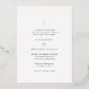Invitación Con Relieve Metalizado Boda moderno monograma blanco y negro limpio