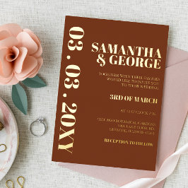 Invitación Con Relieve Metalizado Boda moderno Naranja ardiente de terracota audaz