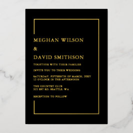 Invitación Con Relieve Metalizado Boda moderno negro Minimalista simple
