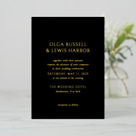 Invitación Con Relieve Metalizado Boda moderno negro simple