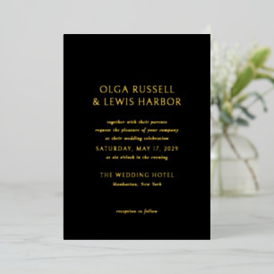 Invitación Con Relieve Metalizado Boda moderno negro simple