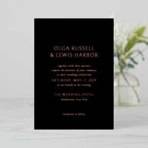 Invitación Con Relieve Metalizado Boda moderno negro simple