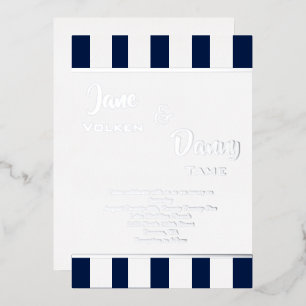 Invitación Con Relieve Metalizado Boda Moderno Negro y Blanco a Rayas con