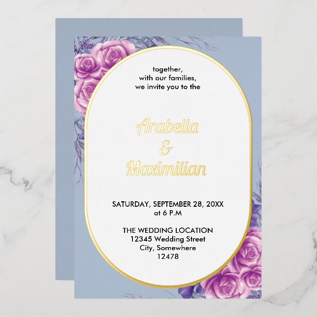 Invitación Con Relieve Metalizado Boda Moderno Neutral Floral Rustic Elegante (Anverso/Reverso)