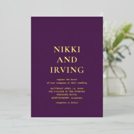 Invitación Con Relieve Metalizado Boda moderno Purple de fuentes negrita limpias