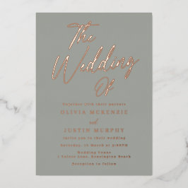 Invitación Con Relieve Metalizado Boda moderno Sage & Rosa Gold