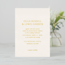 Invitación Con Relieve Metalizado Boda moderno simple de marfil y oro