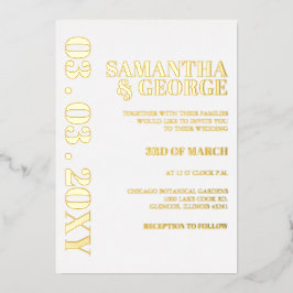 Invitación Con Relieve Metalizado Boda moderno simple Minimalista blanco y dorado