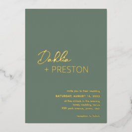 Invitación Con Relieve Metalizado Boda moderno verde sage mínimo