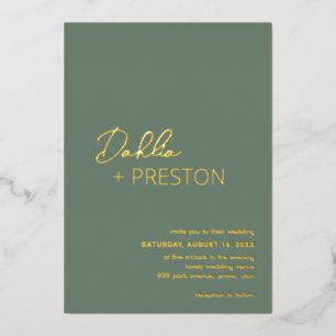 Invitación Con Relieve Metalizado Boda moderno verde sage mínimo