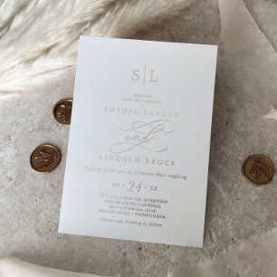 Invitación Con Relieve Metalizado Boda Monograma Caligrafía con Hoja de Plata Románt