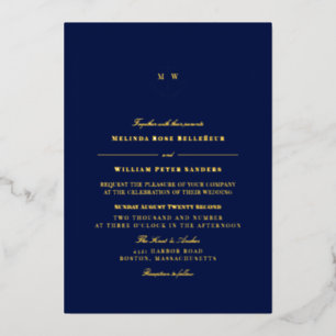 Invitación Con Relieve Metalizado Boda Monograma de la Marina Náutica