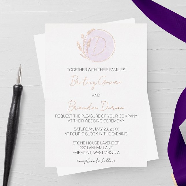 Invitación Con Relieve Metalizado Boda Monograma de Lavender (Subido por el creador)