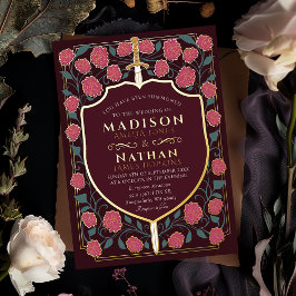 Invitación Con Relieve Metalizado Boda Monograma de Sword & Shield Fantasy Medieval