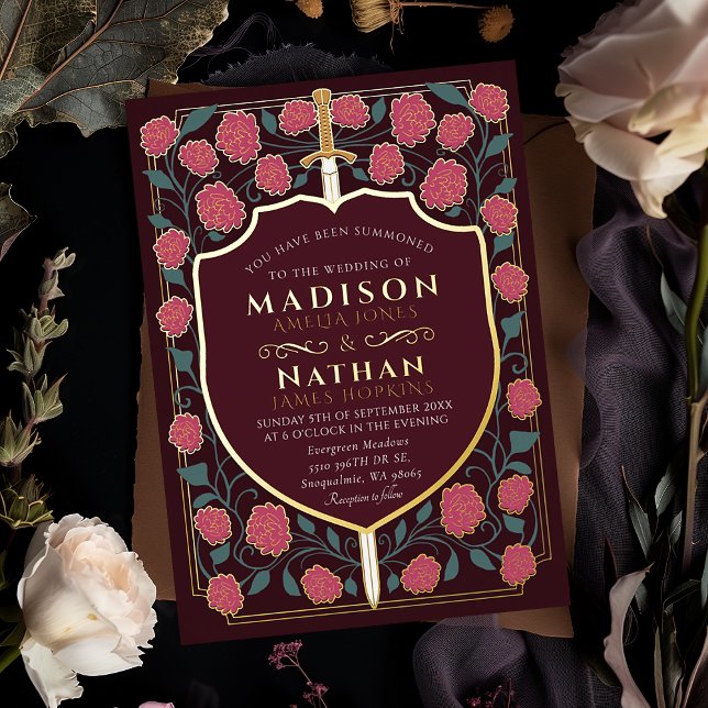 Invitación Con Relieve Metalizado Boda Monograma de Sword & Shield Fantasy Medieval (Subido por el creador)