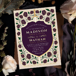 Invitación Con Relieve Metalizado Boda Monograma de Sword & Shield Fantasy Medieval