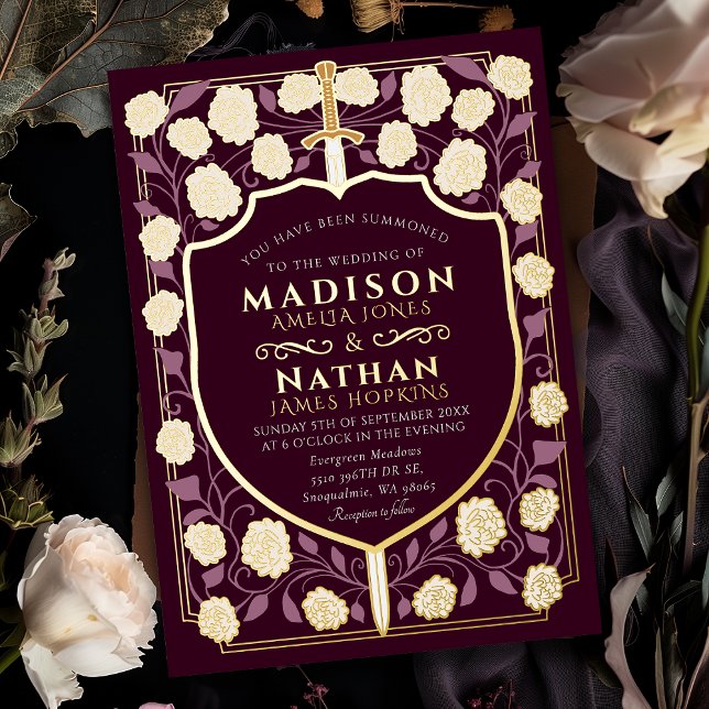 Invitación Con Relieve Metalizado Boda Monograma de Sword & Shield Fantasy Medieval (Subido por el creador)