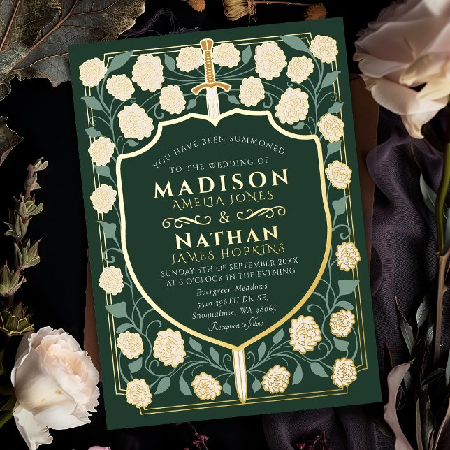 Invitación Con Relieve Metalizado Boda Monograma de Sword & Shield Fantasy Medieval (Subido por el creador)