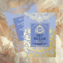 Boda Monograma Diamante Artdeco Elegante Azul Dora