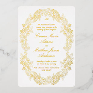 Invitación Con Relieve Metalizado Boda Monograma Elegante Barroco Cresta