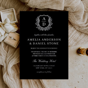 Invitación Con Relieve Metalizado Boda Monograma Escudo de Leafy Relieve metalizado 