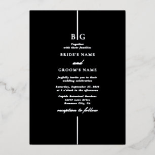 Invitación Con Relieve Metalizado Boda Monograma Negro Elegante con Hoja de Plata Re