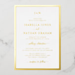 Invitación Con Relieve Metalizado Boda Monogramado Gold<br><div class="desc">Simple,  elegante y elegante,  esta invitación formal a la boda incluye un elegante borde,  un monograma de novia y novio,  y un elegante guión de caligrafía presionado en Relieve metalizado de oro real.</div>