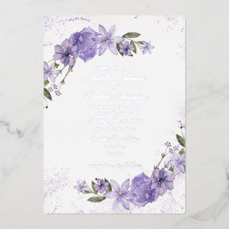Invitación Con Relieve Metalizado Boda morado floral