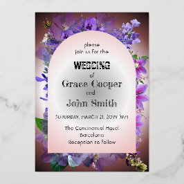 Invitación Con Relieve Metalizado Boda morado floral