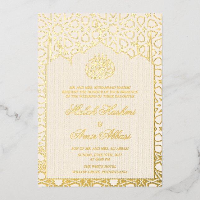 Invitación Con Relieve Metalizado Boda musulmán geométrico de oro de lujo (Anverso)