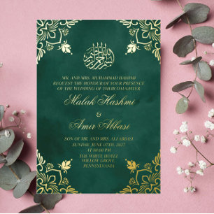 Invitación Con Relieve Metalizado Boda musulmán islámico verde de lujo