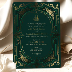Invitación Con Relieve Metalizado Boda musulmana esmeralda elegancia oro lámina