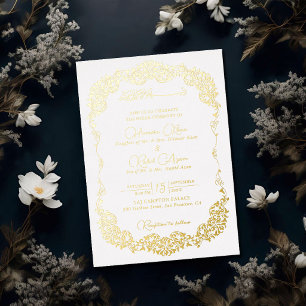 Invitación Con Relieve Metalizado Boda Musulmana Floral Botánico Artístico de Paisle