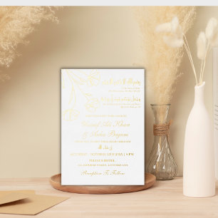 Invitación Con Relieve Metalizado Boda Musulmana Nikah Floral Blanca de Oro Real con