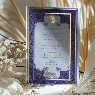 Invitación Con Relieve Metalizado Boda musulmana tradicional de encaje púrpura