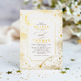 Invitación Con Relieve Metalizado Boda Mystical Crescent Moon Starry Night Boho