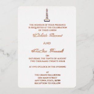 Invitación Con Relieve Metalizado Boda Náutica Elegante Faro - Azul Marino,