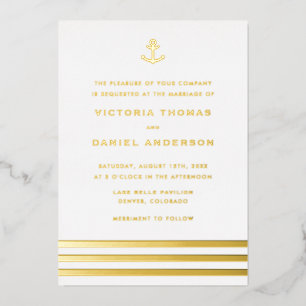Invitación Con Relieve Metalizado Boda náutico de banda moderna de anclaje