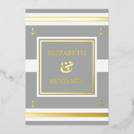 Invitación Con Relieve Metalizado Boda náutico de franjas grises blancas de oro cost