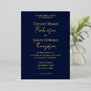 Invitación Con Relieve Metalizado Boda Navy Blue and Gold Luxe
