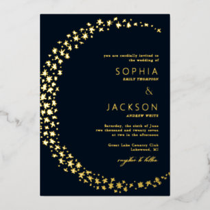 Invitación Con Relieve Metalizado Boda Negra de Luna de Estrellas