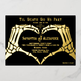 Invitación Con Relieve Metalizado Boda Negra Gótica Esqueleto Manos Hasta la Muerte