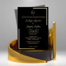 Boda Negra Tipografía Moderna de Oro Falso Premium